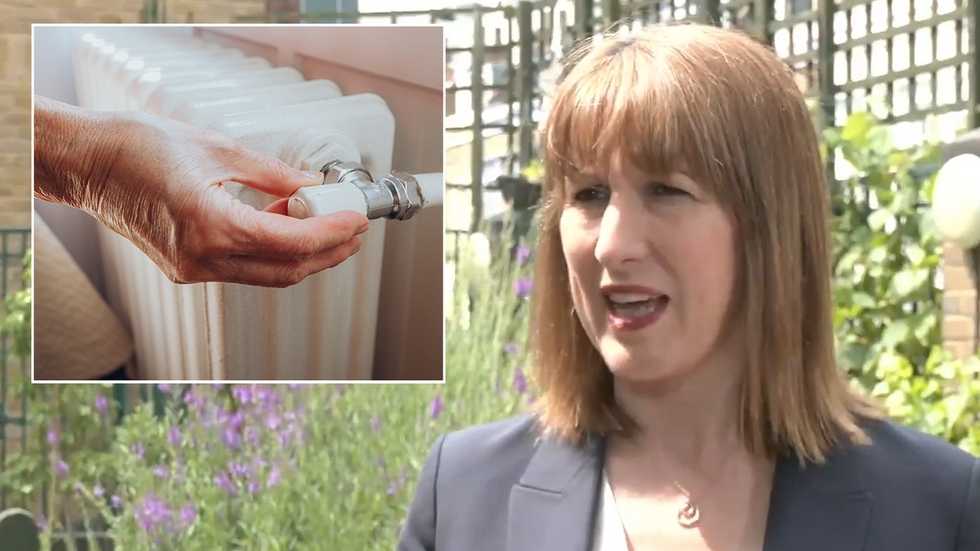 Rachel Reeves with an inset image of a pensioner turning on a radiator
