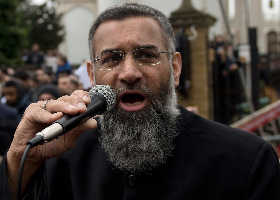 Radical cleric Anjem Choudary speaking outside London Central Mosque and Islamic Cultural Centre in London.