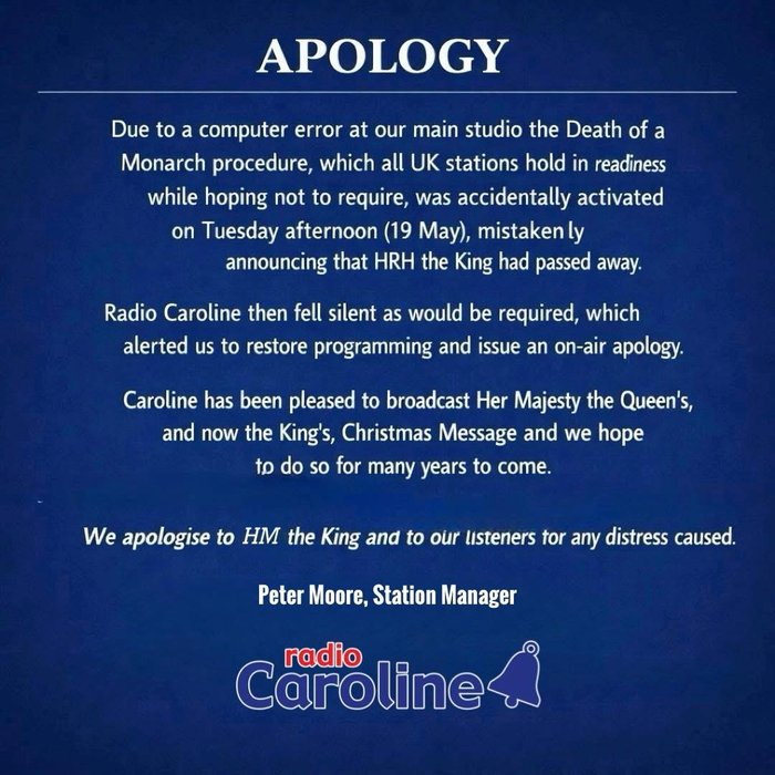 Radio Caroline apology