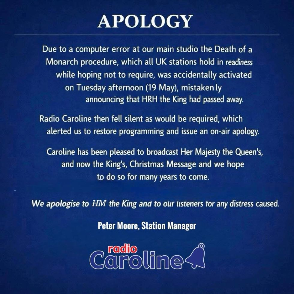 Radio Caroline apology