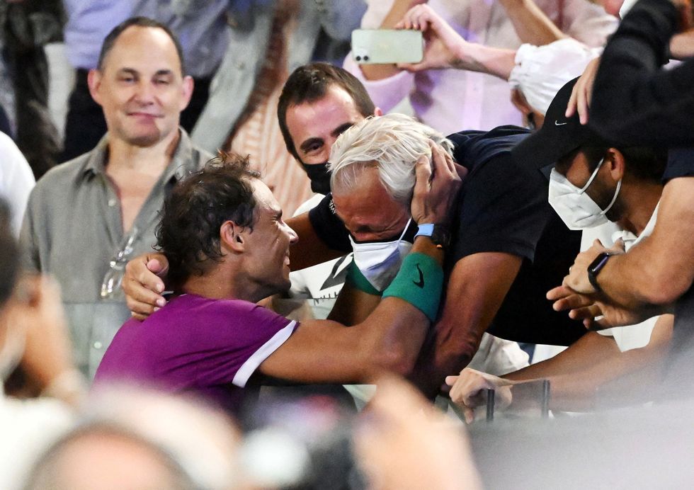 Rafael Nadal celebrates with his father Sebastian Nadal after winning the final.