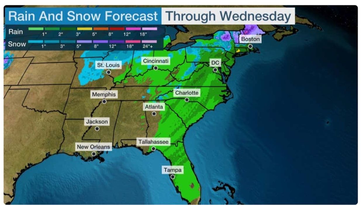 Rain and snow forecast through Wednesday for US