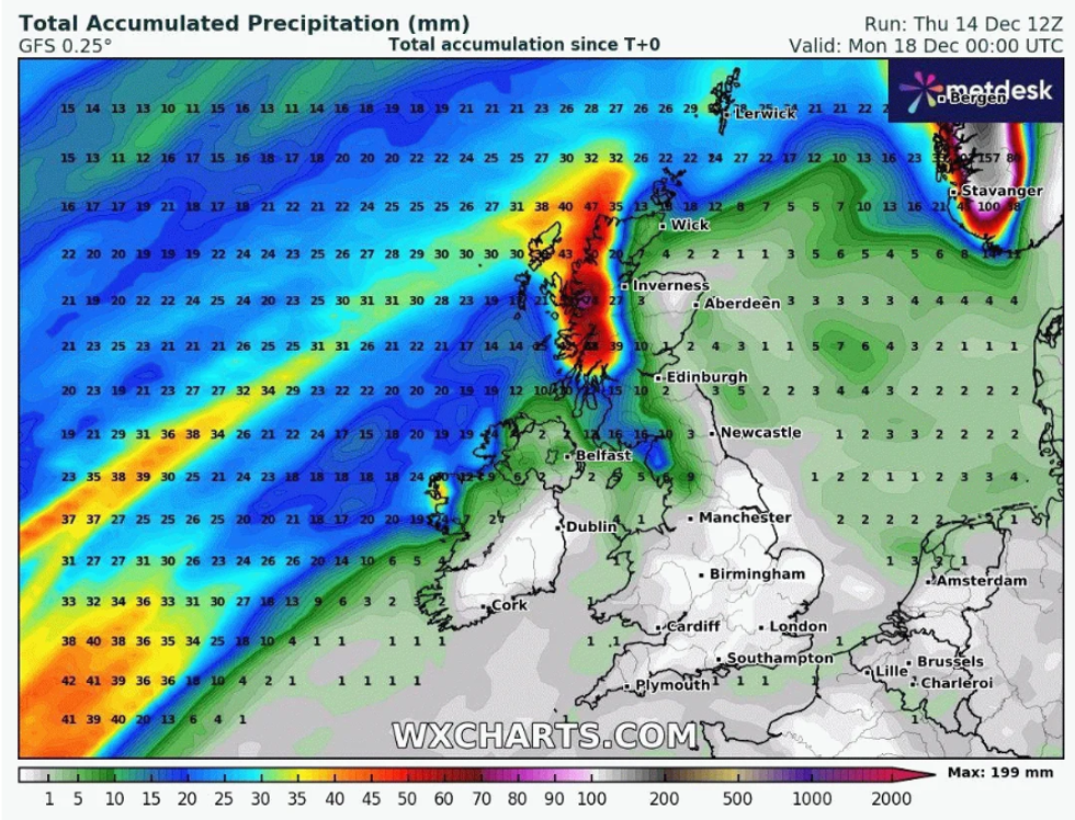 Rain hitting western Scotland