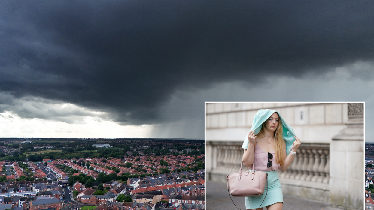 Rain, Woman covering herself with a jacket