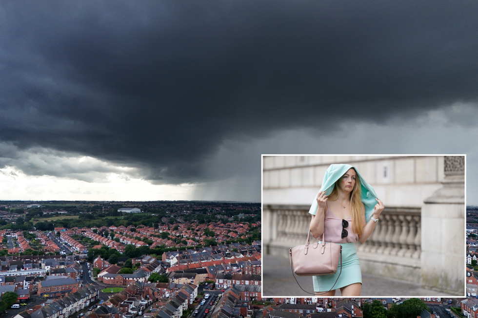 Rain, Woman covering herself with a jacket