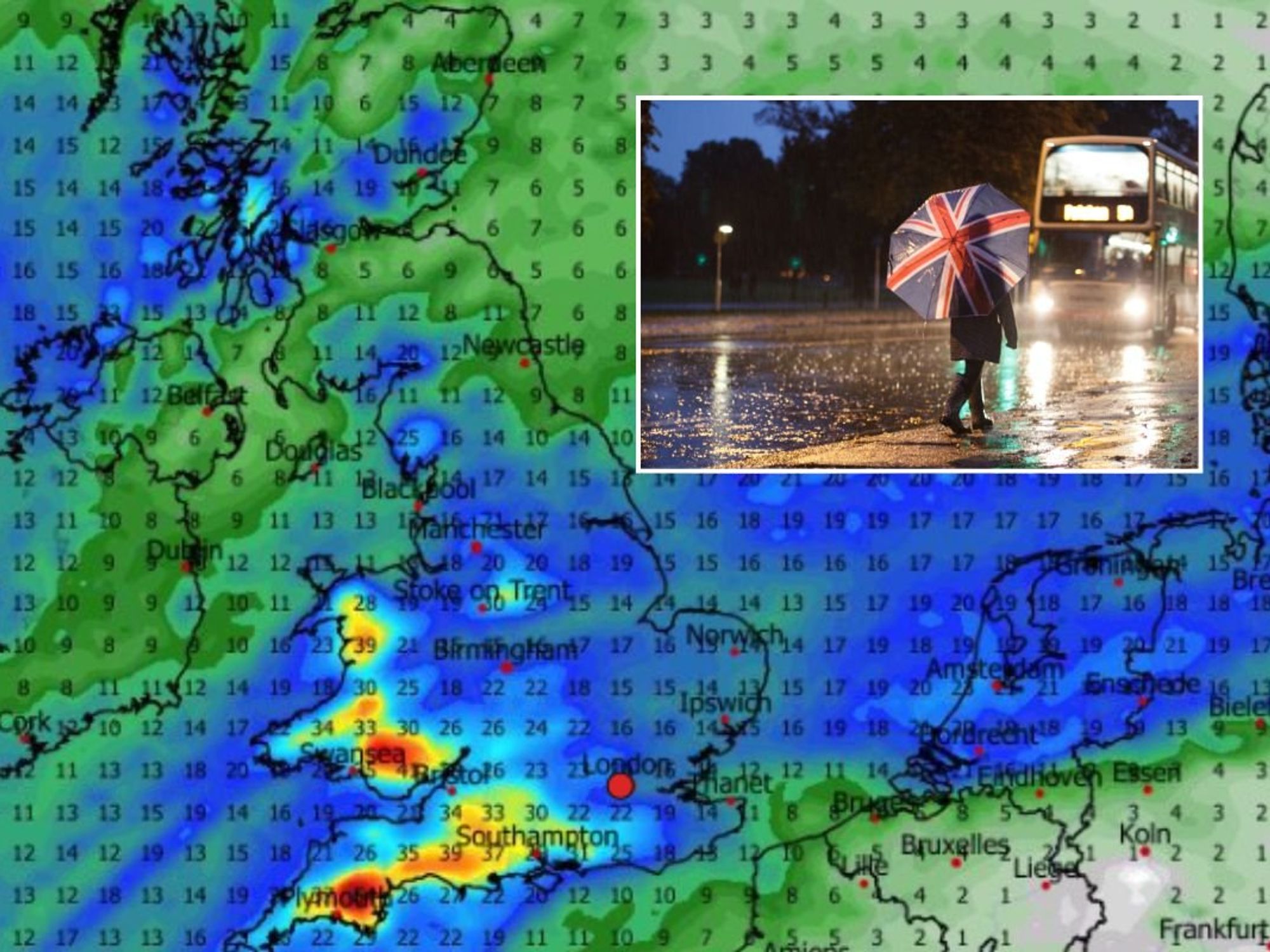 Rainfall over Britain December 7