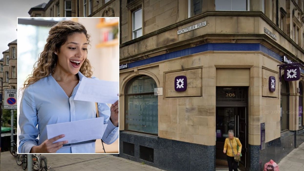 RBS branch and woman looking happy