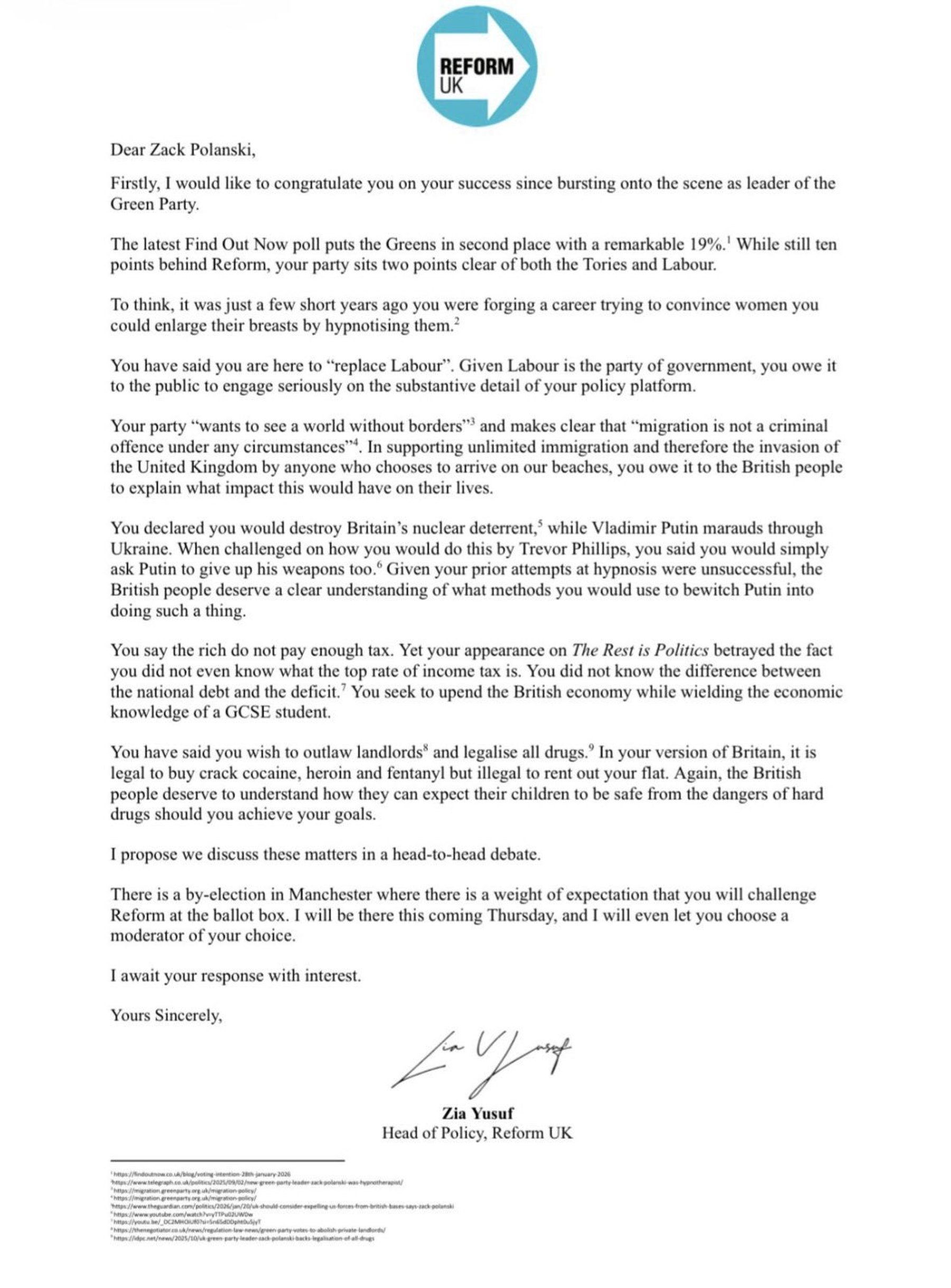 READ IN FULL: Zia Yusuf's open letter to Zack Polanski