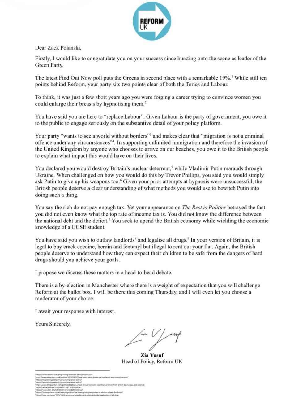 READ IN FULL: Zia Yusuf's open letter to Zack Polanski