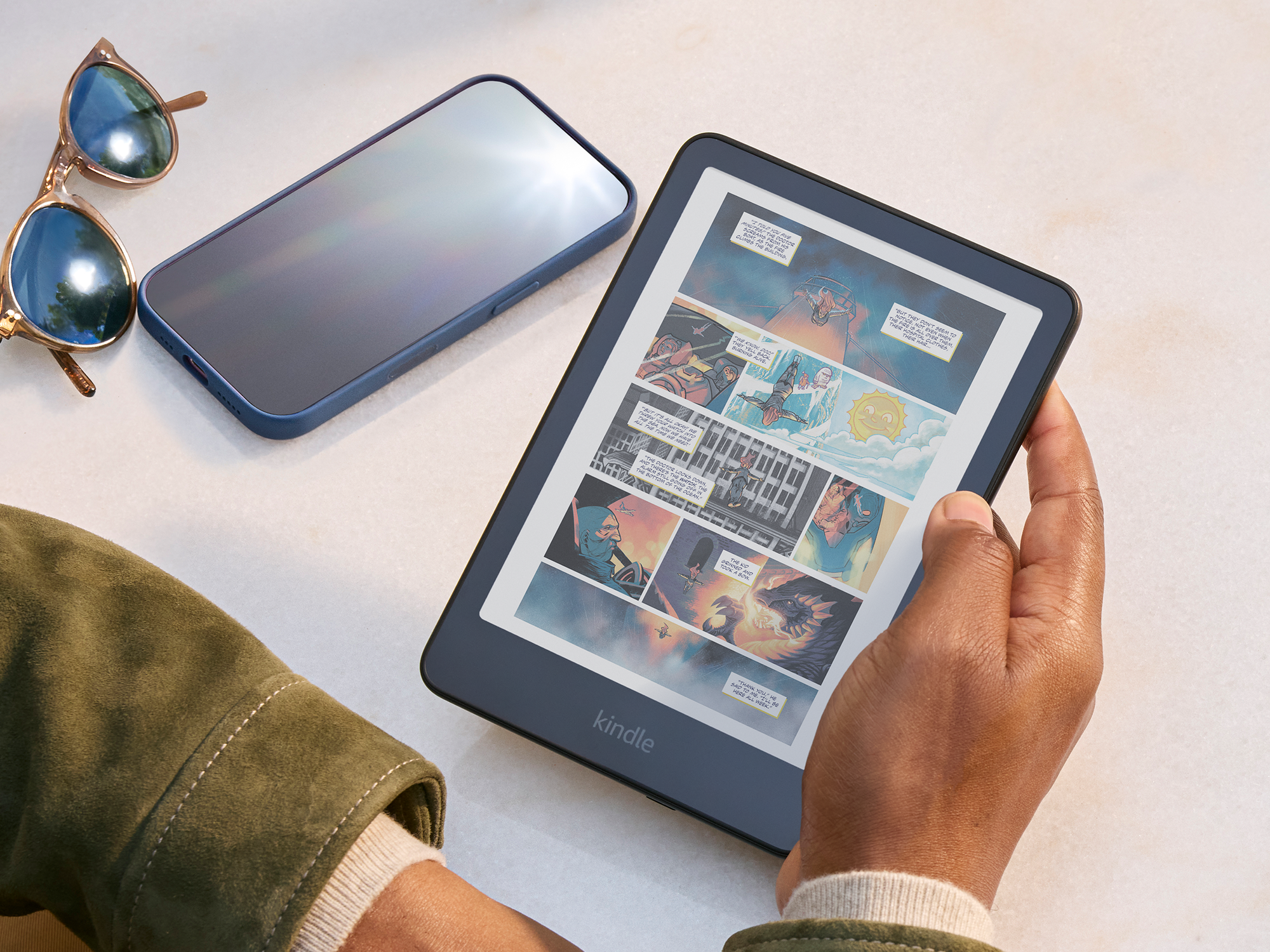 Reader holding new Kindle Colorsoft 16GB