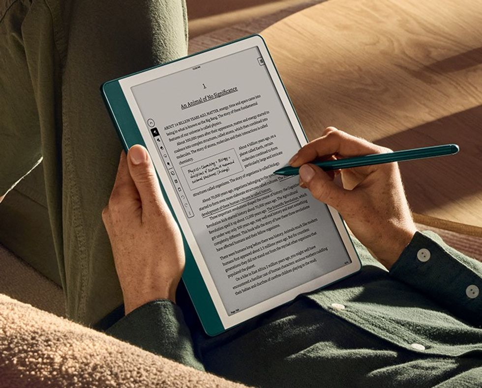 Reader takes notes directly on Amazon Kindle Scribe with matching premium pen.