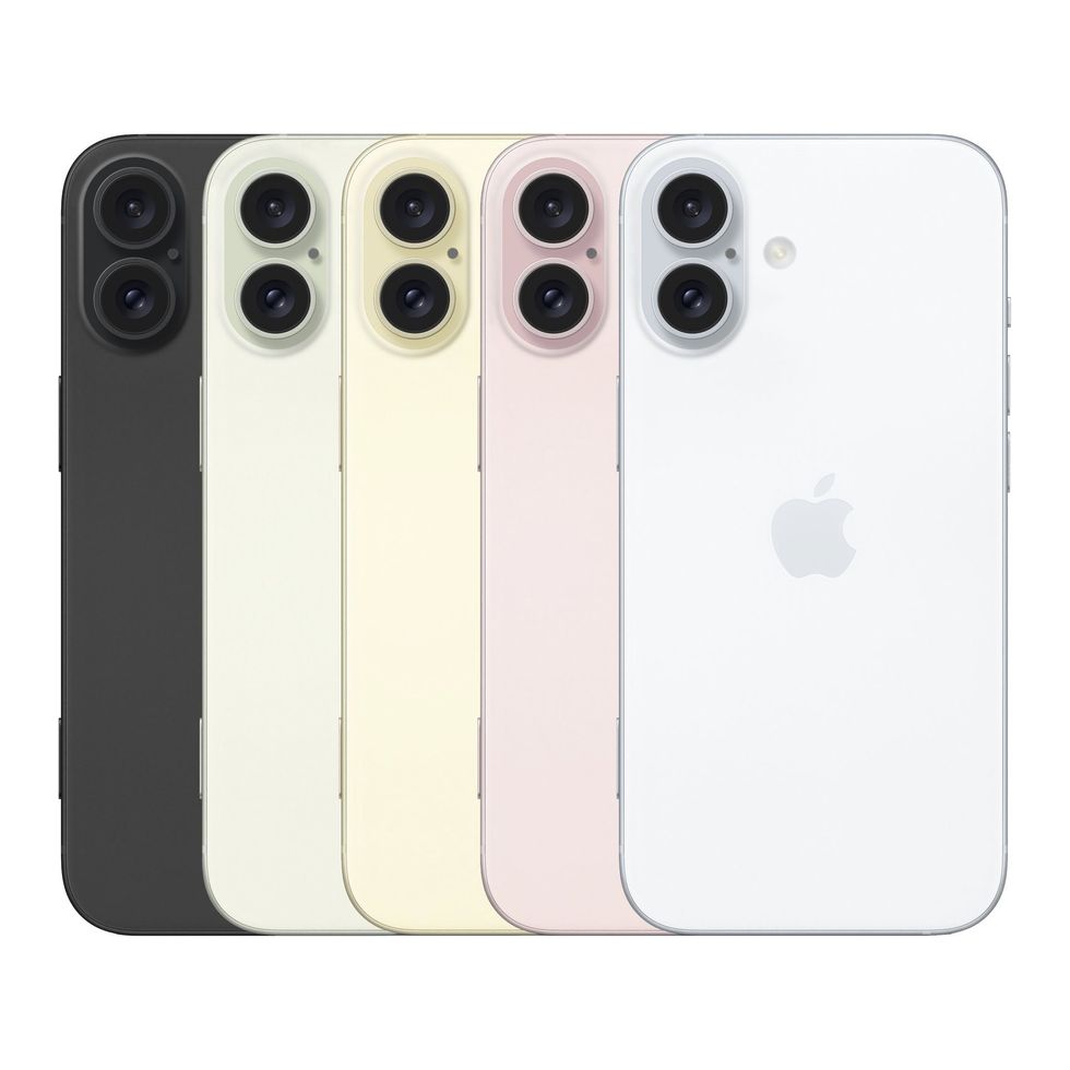 realistic render of the iphone 16 in five colours with the vertical camera system