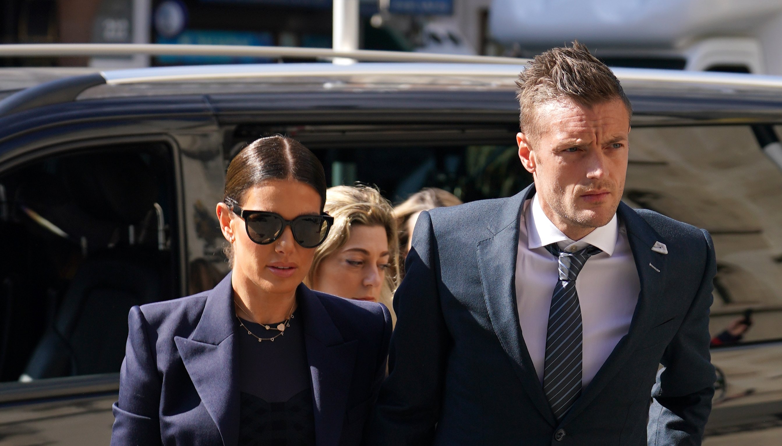 Rebekah and Jamie Vardy arrive at the Royal Courts Of Justice, London, as the high-profile libel battle between Rebekah Vardy and Coleen Rooney continues.