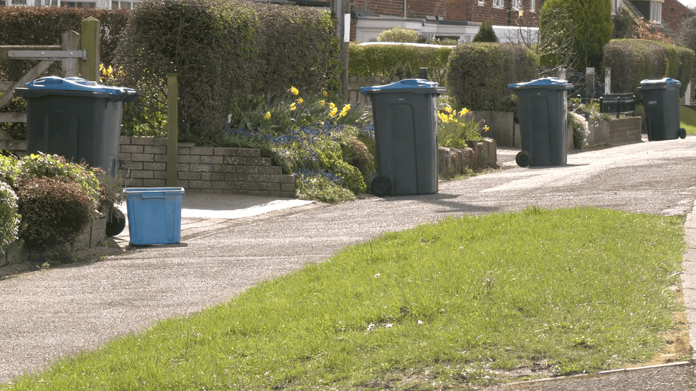 Recycling bins placed outside residences in Yorkshire