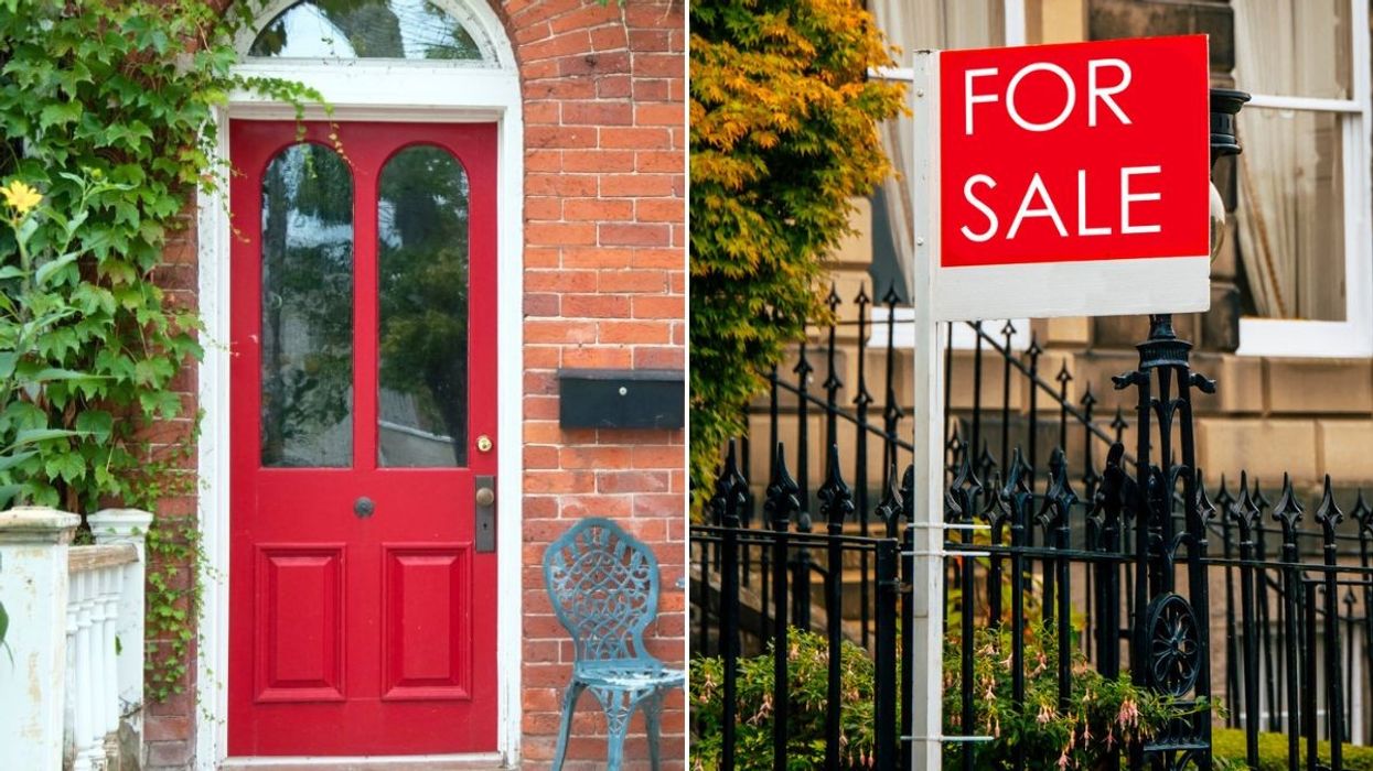 Red front door / For sale sign