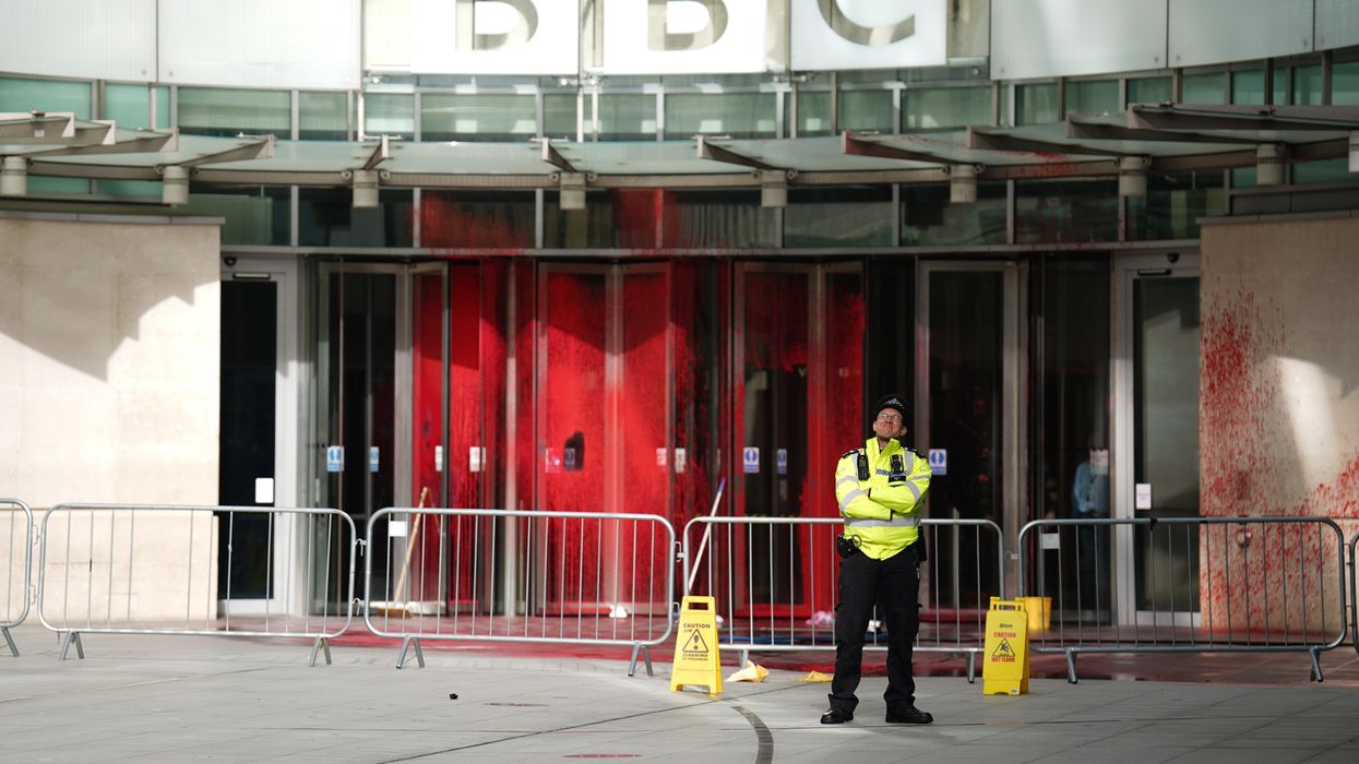 Red paint covers BBC's London headquarters