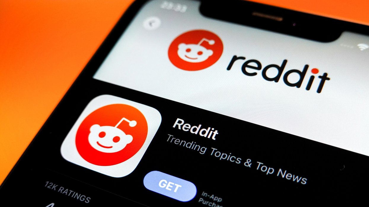 Reddit logo is displayed in the Apple App Store on an iPhone