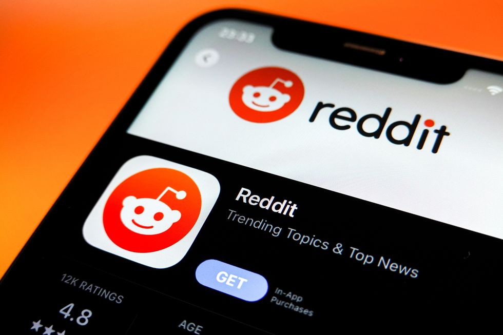 Reddit logo is displayed in the Apple App Store on an iPhone
