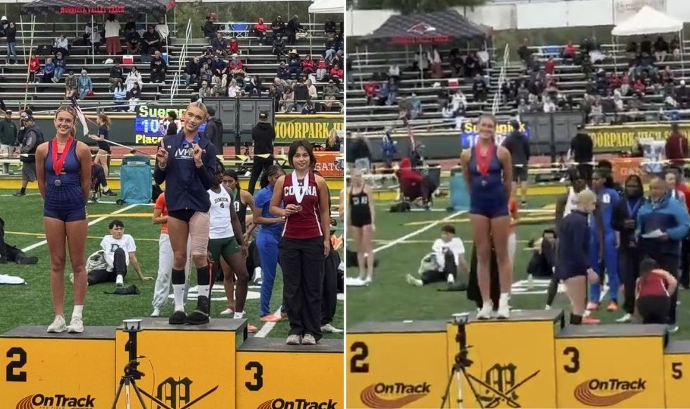 Reese Hogan, 16, from Crean Lutheran High School was applauded after briefly posing on the first-place podium