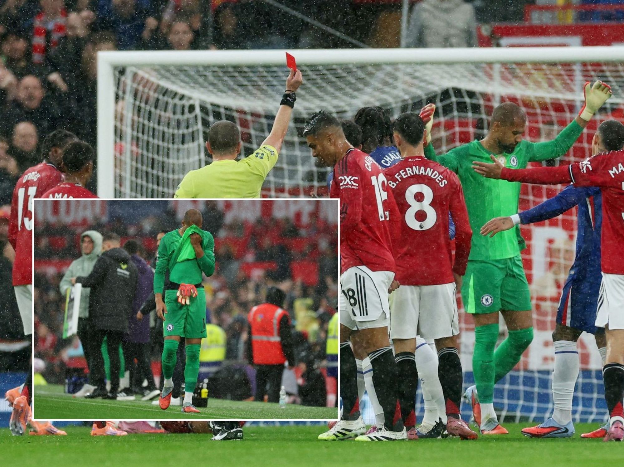 Ref issues red card agasint Man Utd