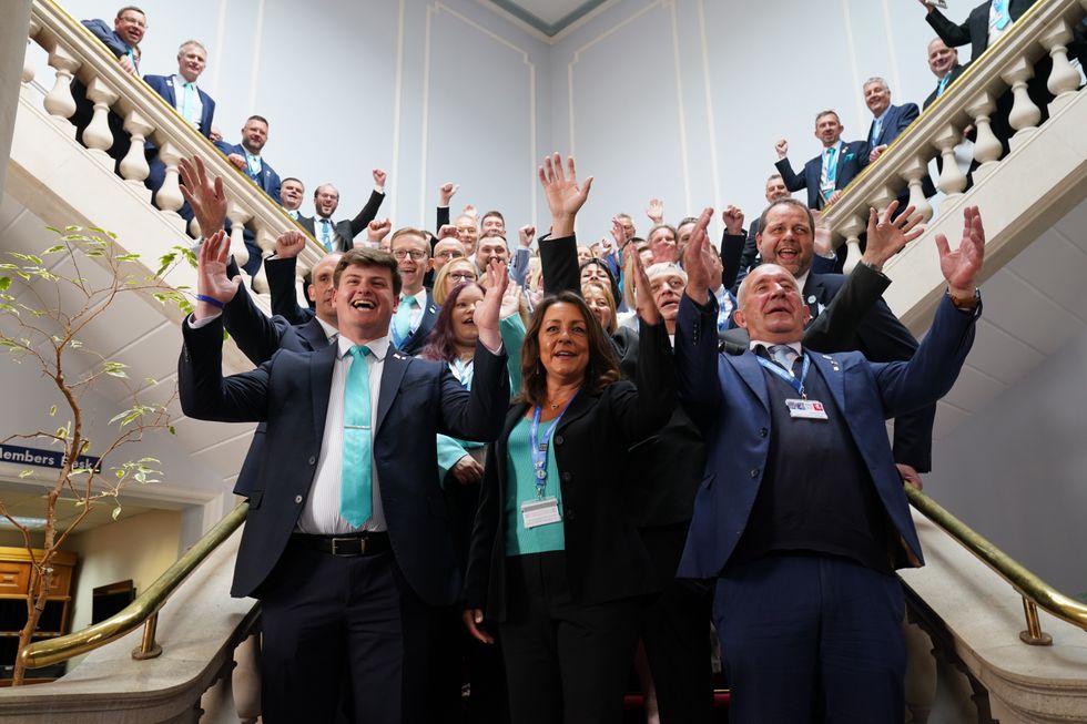 Reform Cllr Linden Kemkaran (front centre), leader of the Reform UK Kent County Council group, with the Reform UK councillors elected to Kent County Council,