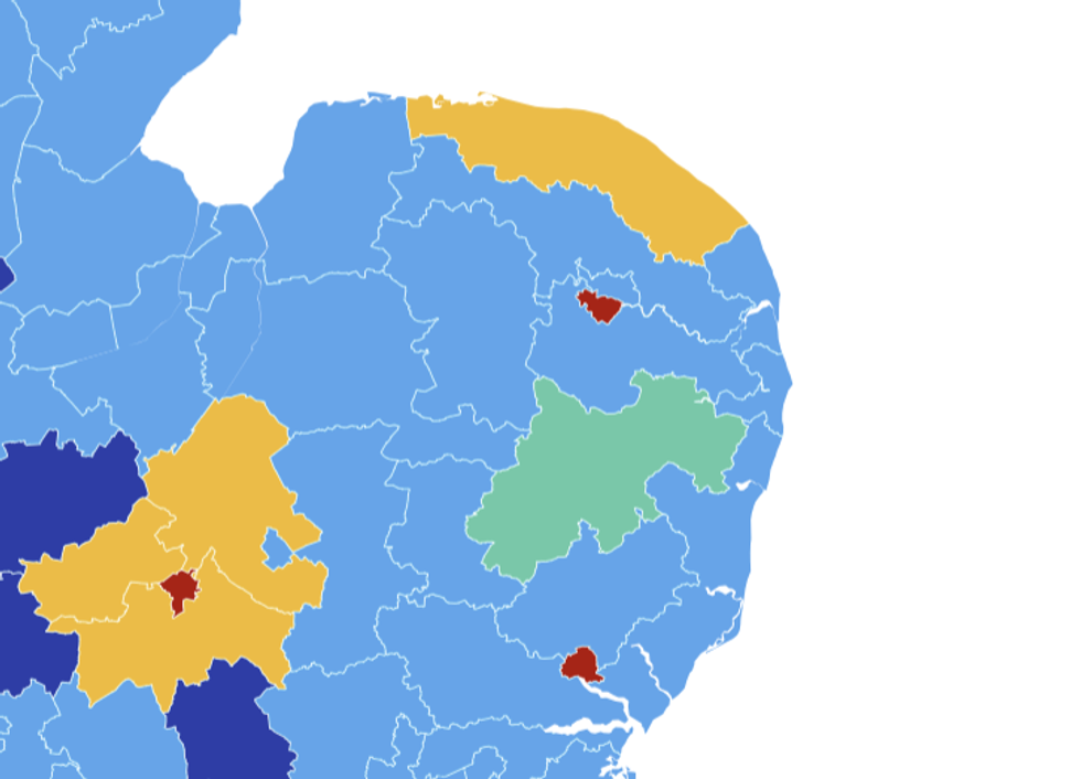 Reform UK is polling at 34 per cent across the two counties, giving Mr Farage a target of 14 seats