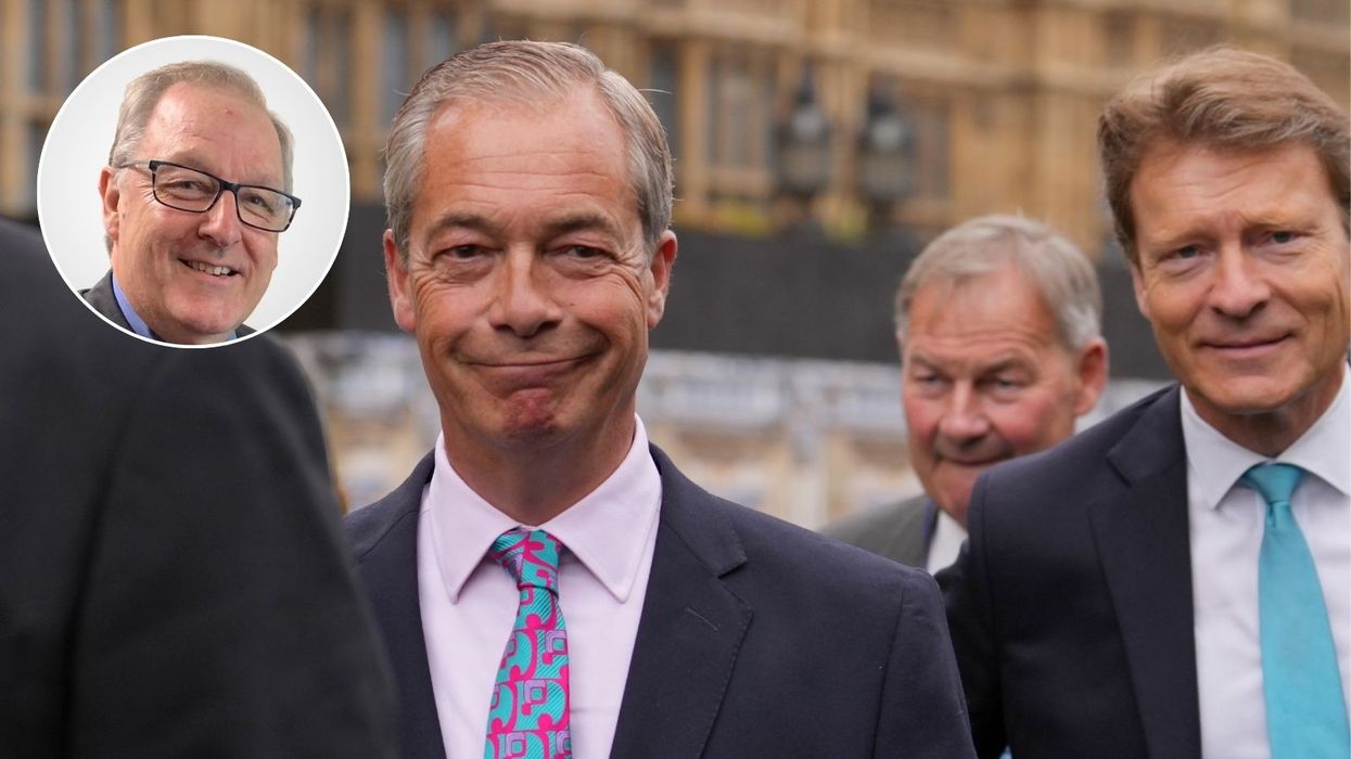 Reform UK leader Nigel Farage and Howard Cox inset