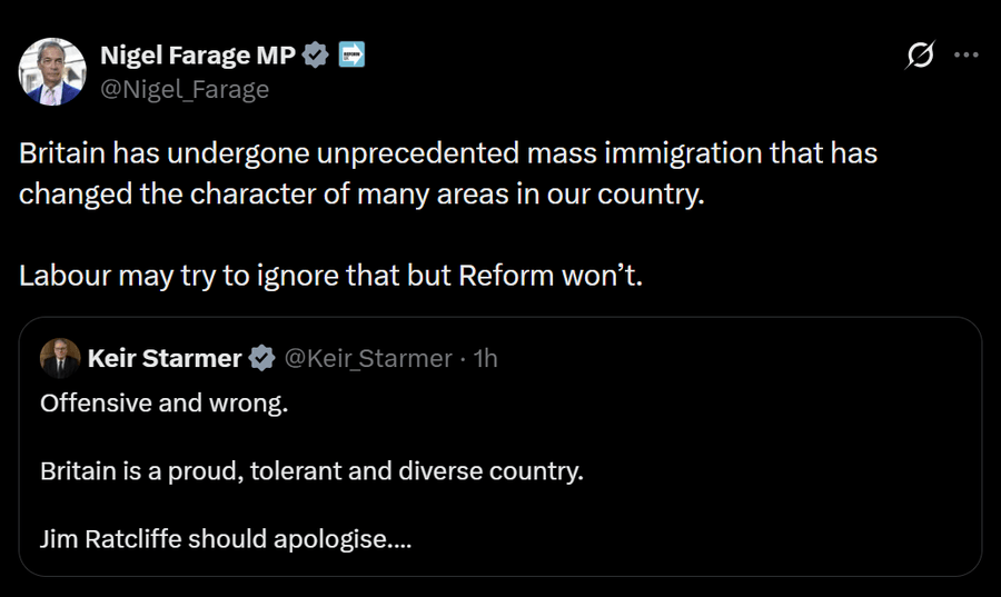 Reform UK leader Nigel Farage responded directly to Sir Keir Starmer on social media