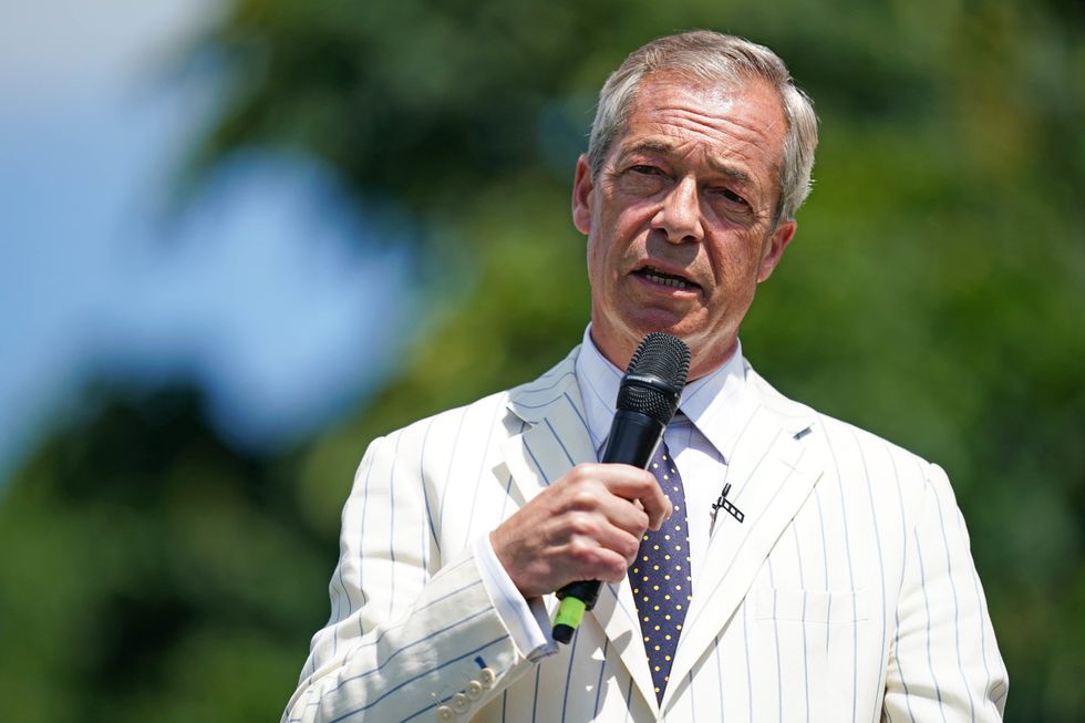 Reform UK leader Nigel Farage speaking at the Mercure Maidstone Great Danes Hotel in Maidstone, Kent