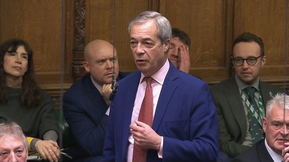 Reform UK leader Nigel Farage speaking during Prime Minister's Questions