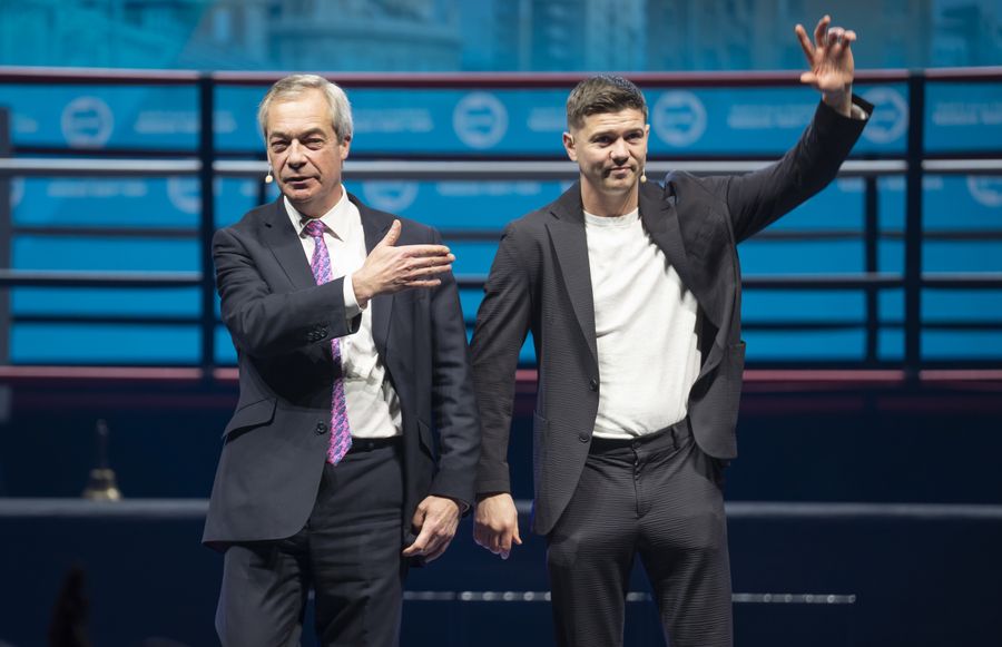 Reform UK leader Nigel Farage with the party's mayoral candidate for Hull, Luke Campbell MBE