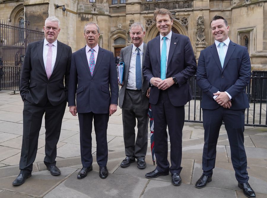 Reform UK MP, Lee Anderson, Reform UK leader, Nigel Farage, Reform UK MP, Rupert Lowe, Reform UK chairman, Richard Tice, and Reform UK MP, James McMurdock\u200b