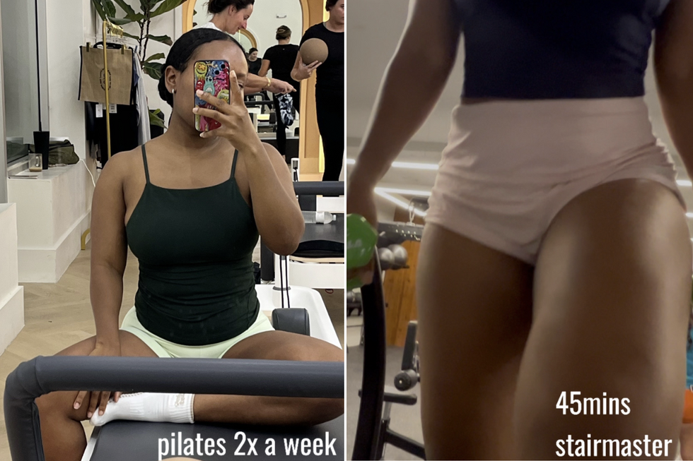 Relah Winde doing PIlates and on the StairMaster