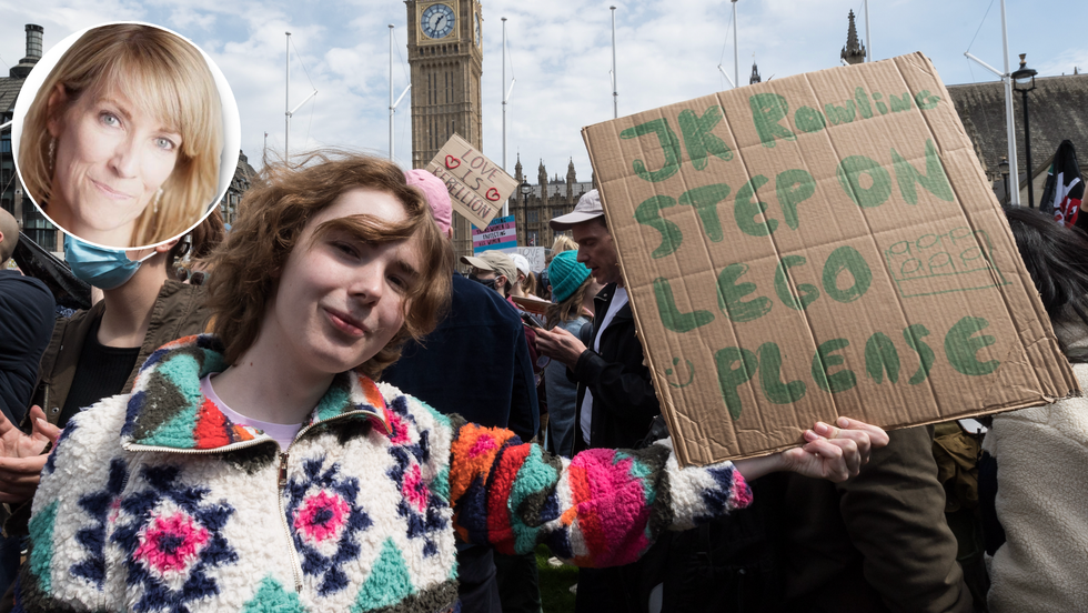 Renee Hoenderkamp (left), protest over trans ruling (right)