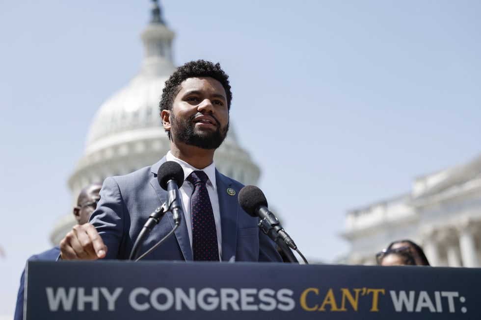 Rep. Maxwell Frost (D-FL) speaks at a press conference on Gun Safety legislation outside the U.S. Capitol Building