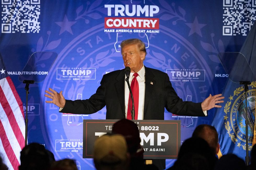 Republican presidential candidate former US President Donald Trump speaks at a campaign event in Portsmouth, New Hampshire, on January 17, 2024
