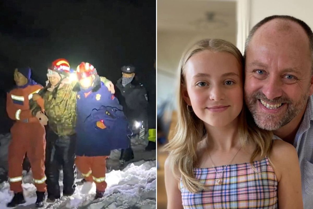 Rescuers on the mountain and Rob Mason with his daughter Kezia