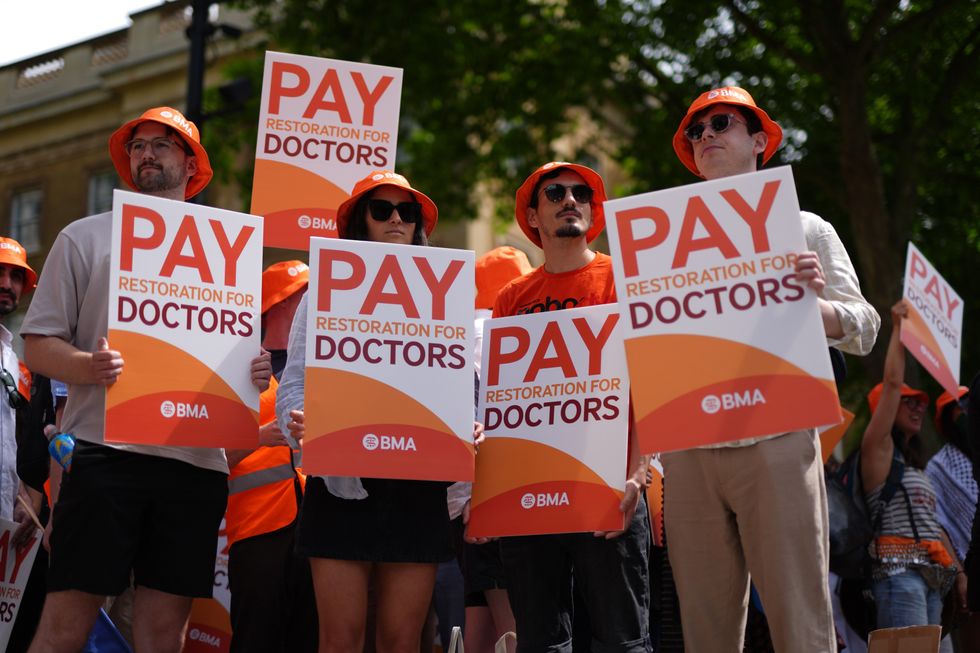 Resident doctors on the picket line outside St Thomas' Hospital, London