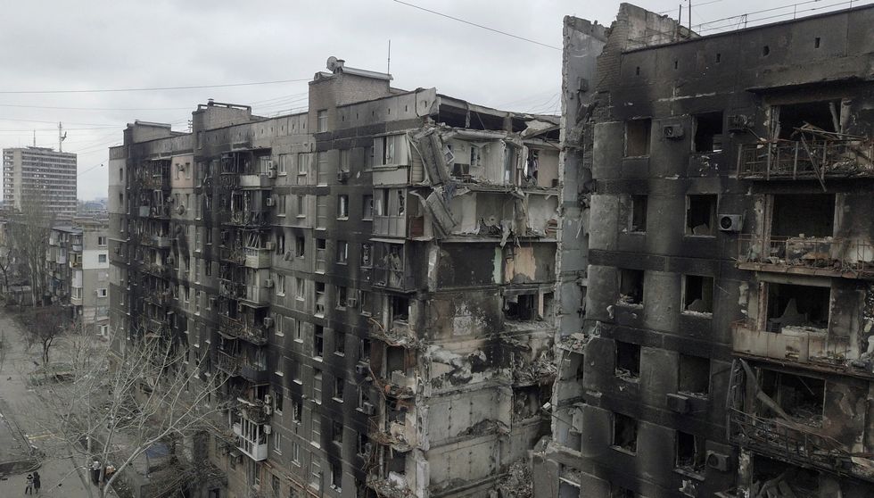 Residential building destroyed in the course of Ukraine-Russia conflict in the southern port city of Mariupol, Ukraine.