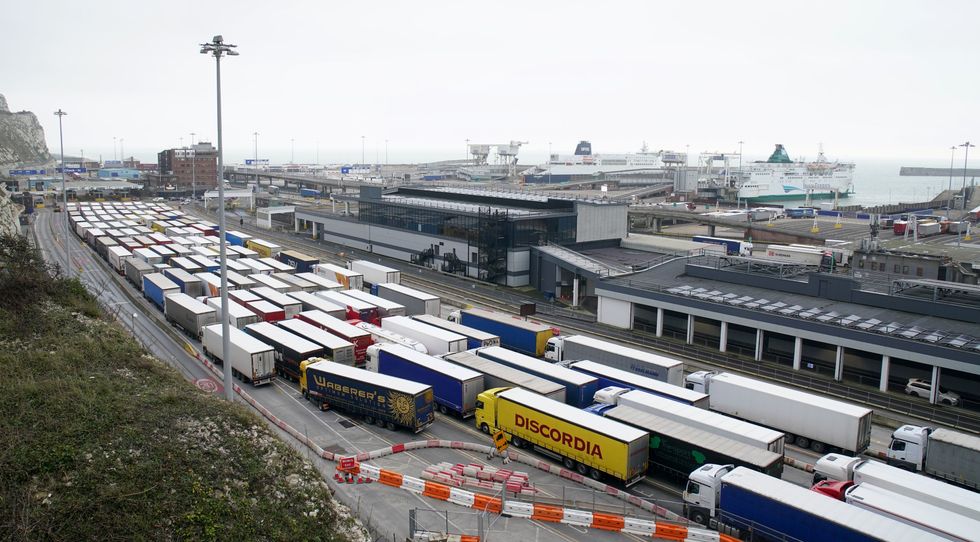 RETRANSMITTING WITH ADDITIONAL INFORMATION Lorry queues at the entrance to the Port of Dover in Kent, caused by the natural increase of traffic following on from the Christmas/New Year break and the implementation of the the Dover Tap system to ensure that traffic in the town can continue to move. Exports across the channel between Great Britain and the EU became subject to full customs controls on January 1. Picture date: Tuesday January 11, 2022.