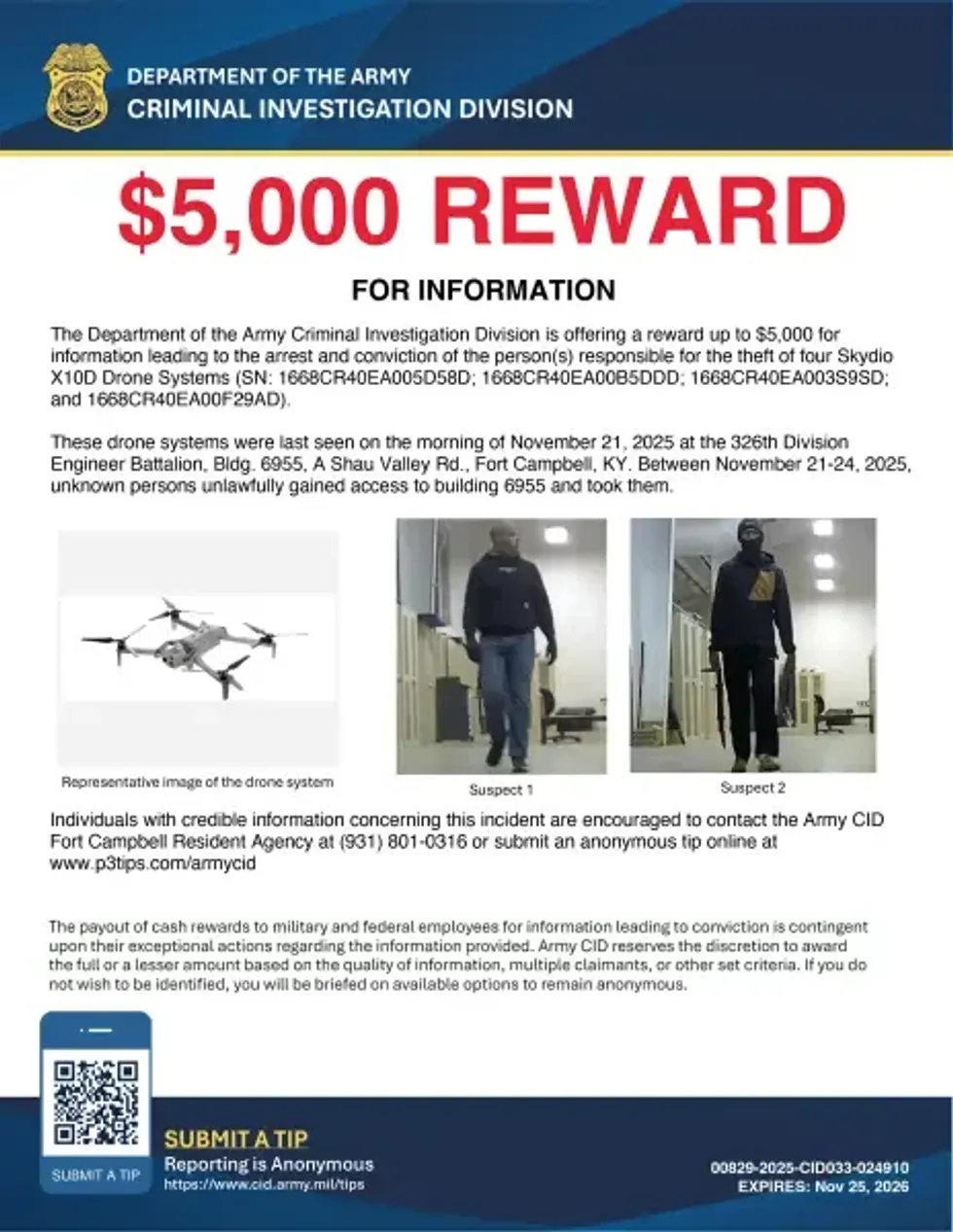 Cartaz de prêmio emitido pelo Exército dos EUA