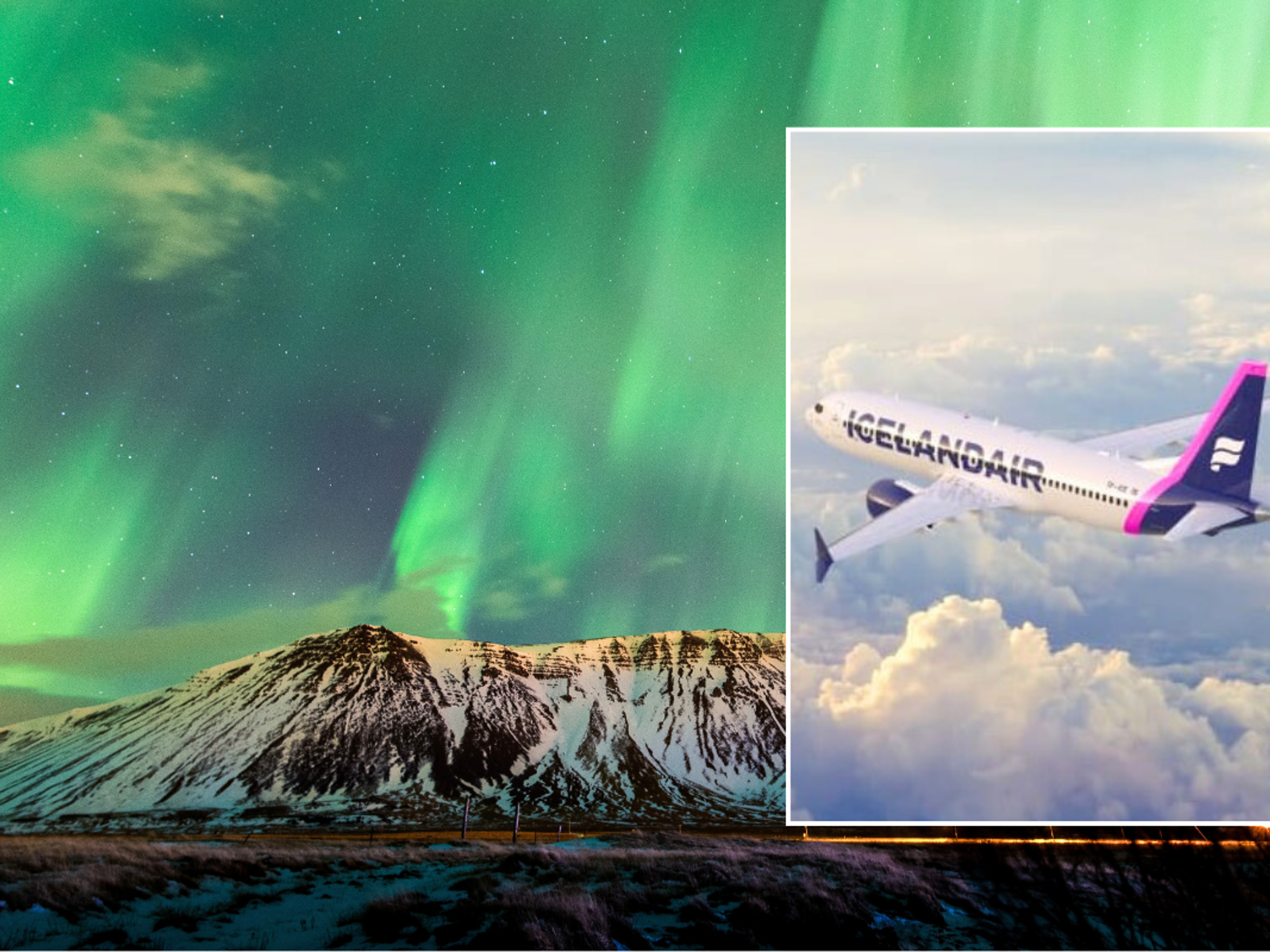 Reykjavik Northern Lights Iceland / Icelandair plane