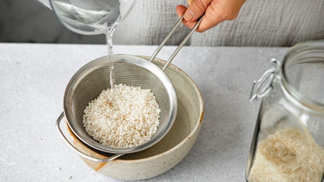 Rice in sieve