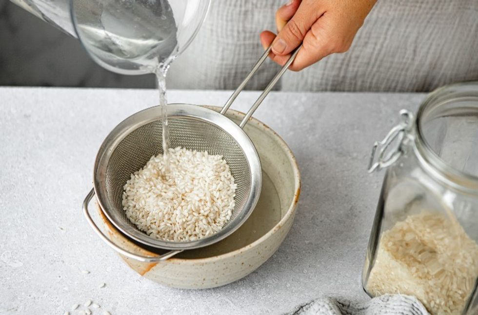 Rice in sieve