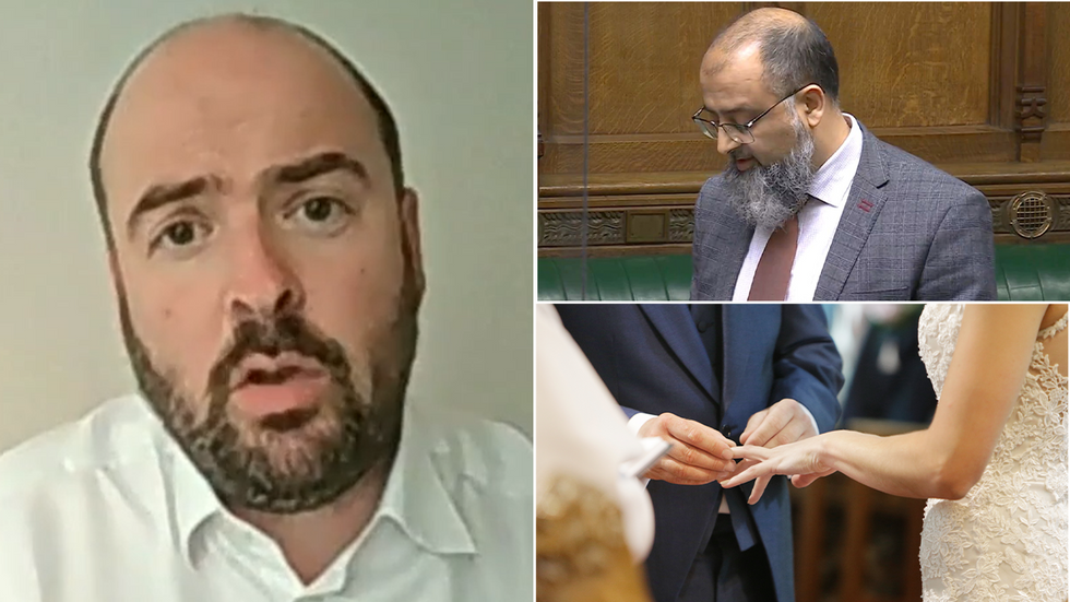 Richard Holden with inset photos of a wedding and Iqbal Mohamed