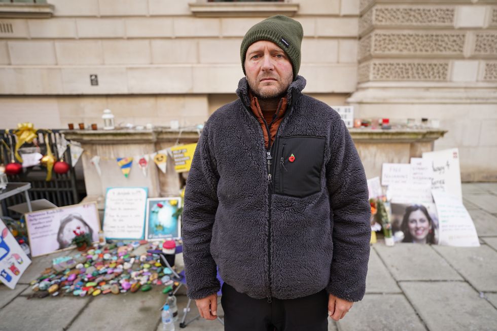 Richard Ratcliffe, the husband of Iranian detainee Nazanin Zaghari-Ratcliffe, outside the Foreign Office where he is entering the 19th day of his hunger strike following his wife losing her latest appeal in Iran.