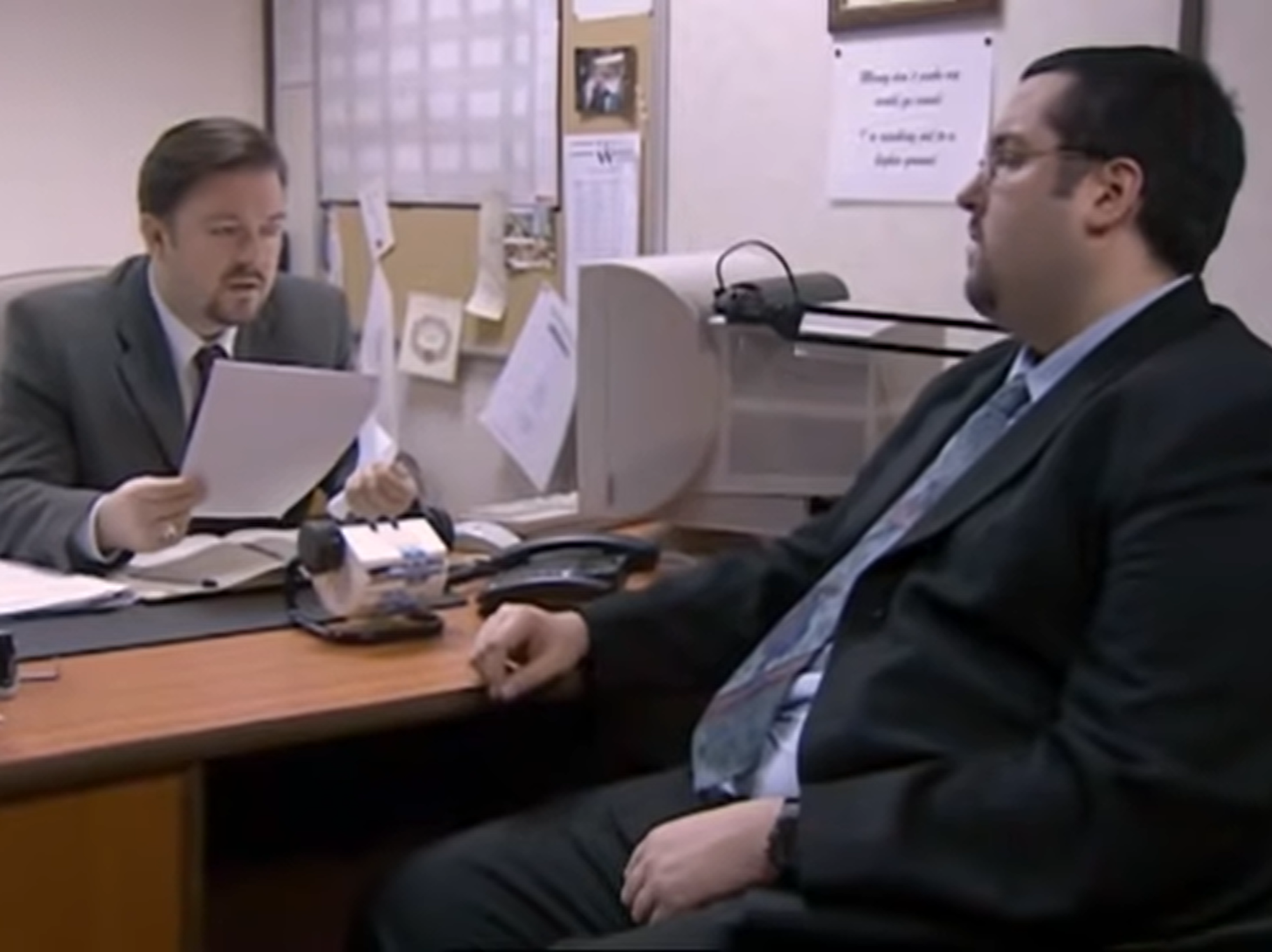 Ricky Gervais and Ewen MacIntosh in The Office