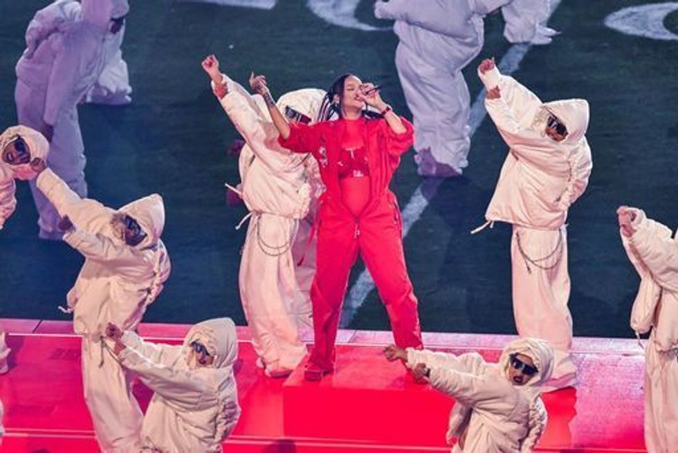 Rihanna performs during the Apple Music halftime show at Super Bowl LVII, between Kansas City Chiefs and Philadelphia Eagles, held at State Farm Stadium in Glendale. Picture date: Sunday February 12, 2023.