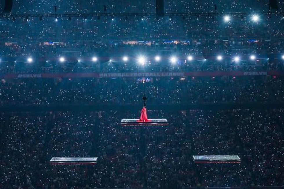 Rihanna performs during the Apple Music halftime show at Super Bowl LVII, between Kansas City Chiefs and Philadelphia Eagles, held at State Farm Stadium in Glendale. Picture date: Sunday February 12, 2023.