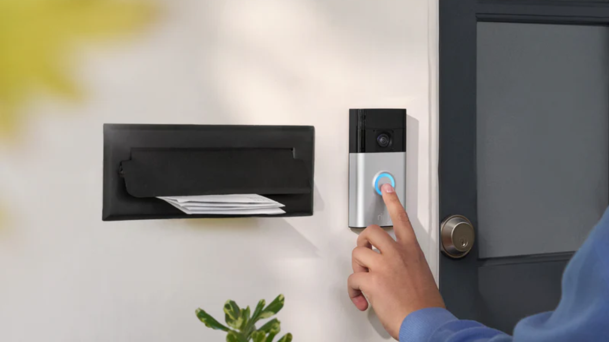 Ring video doorbell mounted next to front door